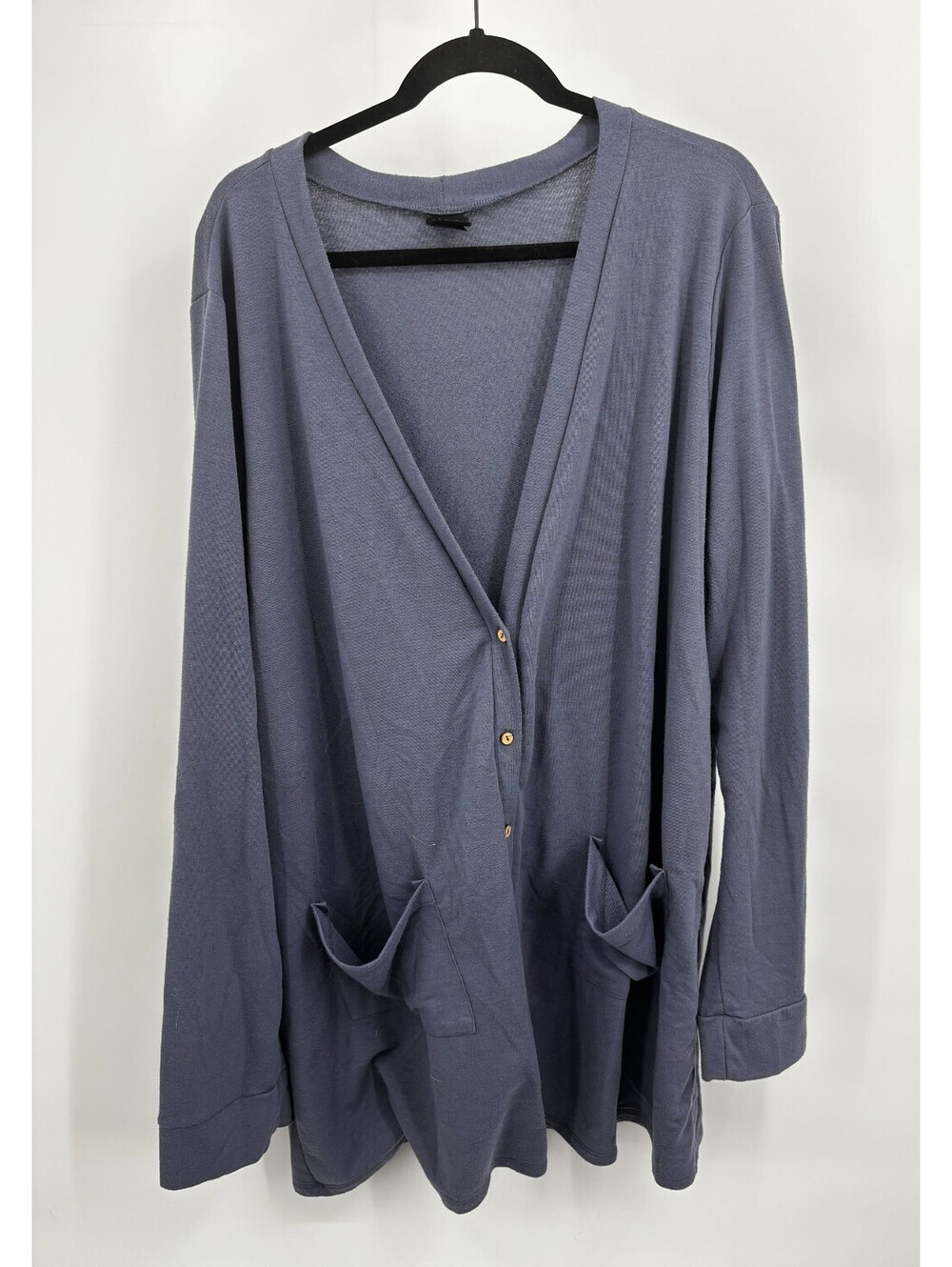 Agnes & Dora Cardigan Sweater Blue V-Neck Button Front Patch Pockets Size 3XL